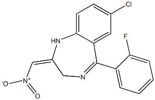 7-Chloro-5-(2-fluorophenyl)-1,3-dihydro-2-nitromethylidene-2H-1,4-benzodiazepine Struktur