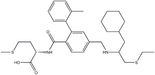 N-(4-(1-cyclohexyl-3-ethylthioprop-2-ylaminomethyl)-2-(2-methylphenyl)benzoyl)methionine Struktur