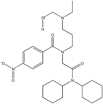 N-(dicyclohexylcarbamoylmethyl)-N-(3-diethylaminopropyl)-4-nitrobenzamide hydrochloride Struktur