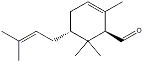 1-Formyl-2,2,6-trimethyl-3-trans-(3-methyl-but-2-enyl)-5-cyclohexene Struktur