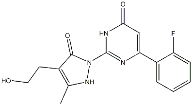 6-(2-fluorophenyl)-2-[4-(2-hydroxyethyl)-3-methyl-5-oxo-2,5-dihydro-1H-pyrazol-1-yl]-4(3H)-pyrimidinone Struktur