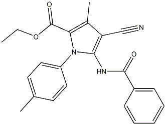 ethyl 5-(benzoylamino)-4-cyano-3-methyl-1-(4-methylphenyl)-1H-pyrrole-2-car boxylate Struktur