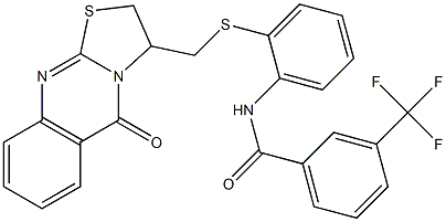 N-(2-{[(5-oxo-2,3-dihydro-5H-[1,3]thiazolo[2,3-b]quinazolin-3-yl)methyl]sulfanyl}phenyl)-3-(trifluoromethyl)benzenecarboxamide Struktur