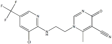 1-(2-{[3-chloro-5-(trifluoromethyl)-2-pyridinyl]amino}ethyl)-6-methyl-4-oxo-1,4-dihydro-5-pyrimidinecarbonitrile Struktur