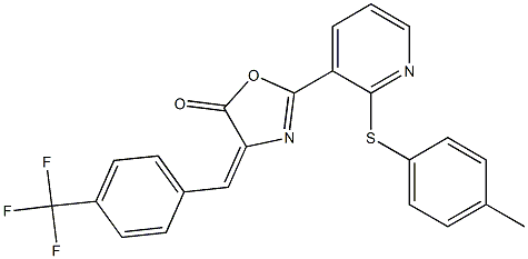 2-{2-[(4-methylphenyl)thio]-3-pyridyl}-4-[4-(trifluoromethyl)benzylidene]-4,5-dihydro-1,3-oxazol-5-one Struktur