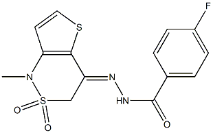 4-fluoro-N'-[1-methyl-2,2-dioxo-2,3-dihydro-2lambda~6~-thieno[3,2-c][1,2]thiazin-4(1H)-yliden]benzenecarbohydrazide Struktur