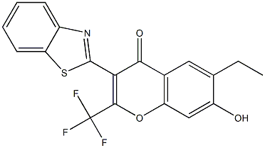 3-(1,3-benzothiazol-2-yl)-6-ethyl-7-hydroxy-2-(trifluoromethyl)-4H-chromen-4-one Struktur