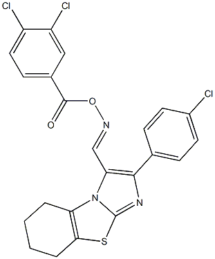 N-{(E)-[2-(4-chlorophenyl)-5,6,7,8-tetrahydroimidazo[2,1-b][1,3]benzothiazol-3-yl]methylidene}-N-[(3,4-dichlorobenzoyl)oxy]amine Struktur