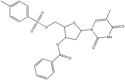 5-[5-methyl-2,4-dioxo-3,4-dihydropyrimidin-1(2H)-yl]-2-({[(4-methylphenyl)sulfonyl]oxy}methyl)tetrahydrofuran-3-yl benzoate Struktur