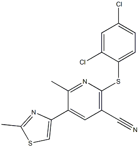 2-[(2,4-dichlorophenyl)thio]-6-methyl-5-(2-methyl-1,3-thiazol-4-yl)nicotinonitrile Struktur