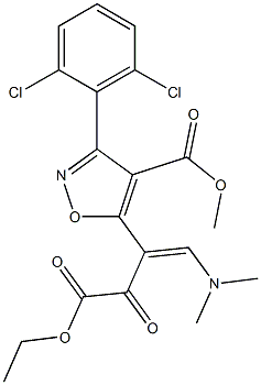 methyl 3-(2,6-dichlorophenyl)-5-[2-(dimethylamino)-1-(2-ethoxy-2-oxoacetyl)vinyl]-4-isoxazolecarboxylate Struktur