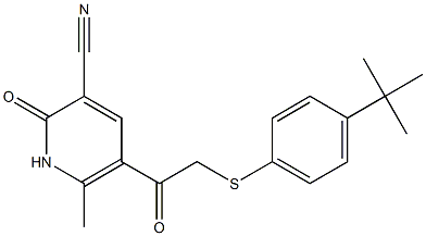 5-(2-{[4-(tert-butyl)phenyl]thio}acetyl)-6-methyl-2-oxo-1,2-dihydropyridine-3-carbonitrile Struktur