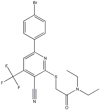 2-{[6-(4-bromophenyl)-3-cyano-4-(trifluoromethyl)-2-pyridinyl]sulfanyl}-N,N-diethylacetamide Struktur