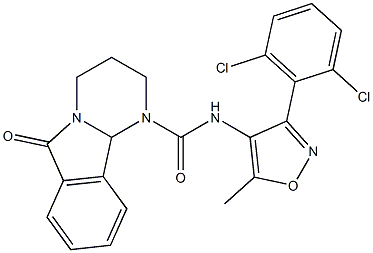 N1-[3-(2,6-dichlorophenyl)-5-methylisoxazol-4-yl]-6-oxo-1,2,3,4,6,10b-hexahydropyrimido[2,1-a]isoindole-1-carboxamide Struktur