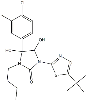 3-butyl-1-[5-(tert-butyl)-1,3,4-thiadiazol-2-yl]-4-(4-chloro-3-methylphenyl)-4,5-dihydroxyimidazolidin-2-one Struktur