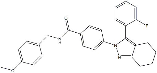 4-[3-(2-fluorophenyl)-4,5,6,7-tetrahydro-2H-indazol-2-yl]-N-(4-methoxybenzyl)benzenecarboxamide Struktur