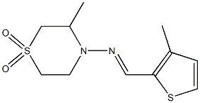 3-methyl-4-{[(3-methyl-2-thienyl)methylidene]amino}-1lambda~6~,4-thiazinane-1,1-dione Struktur