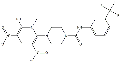 4-[1-methyl-6-(methylamino)-3,5-dinitro-1,4-dihydro-2-pyridinyl]-N-[3-(trifluoromethyl)phenyl]tetrahydro-1(2H)-pyrazinecarboxamide Struktur