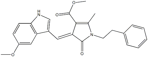 methyl 3-[(Z)-(5-methoxy-1H-indol-3-yl)methylidene]-5-methyl-2-oxo-1-phenethyl-1,2-dihydro-3H-pyrrole-4-carboxylate Struktur