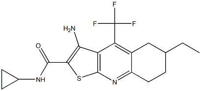 3-amino-N-cyclopropyl-6-ethyl-4-(trifluoromethyl)-5,6,7,8-tetrahydrothieno[2,3-b]quinoline-2-carboxamide Struktur