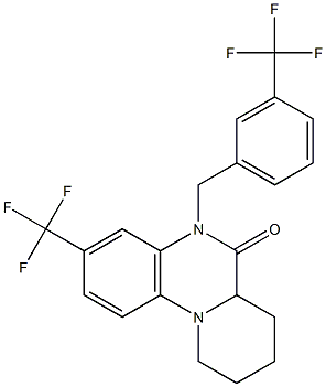 3-(trifluoromethyl)-5-[3-(trifluoromethyl)benzyl]-7,8,9,10-tetrahydro-5H-pyrido[1,2-a]quinoxalin-6(6aH)-one Struktur