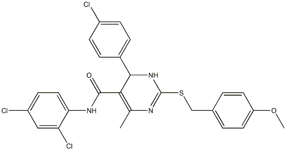 6-(4-chlorophenyl)-N-(2,4-dichlorophenyl)-2-[(4-methoxybenzyl)sulfanyl]-4-methyl-1,6-dihydro-5-pyrimidinecarboxamide Struktur