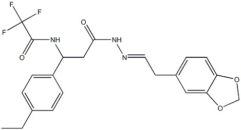 N-[3-{2-[(E)-2-(1,3-benzodioxol-5-yl)ethylidene]hydrazino}-1-(4-ethylphenyl)-3-oxopropyl]-2,2,2-trifluoroacetamide Struktur