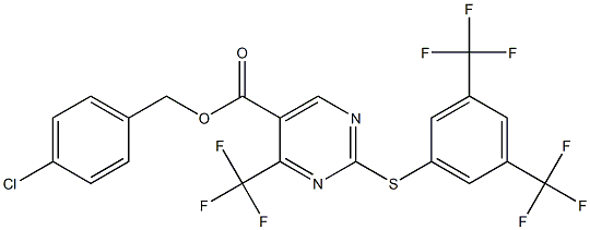 4-chlorobenzyl 2-{[3,5-di(trifluoromethyl)phenyl]thio}-4-(trifluoromethyl)pyrimidine-5-carboxylate Struktur