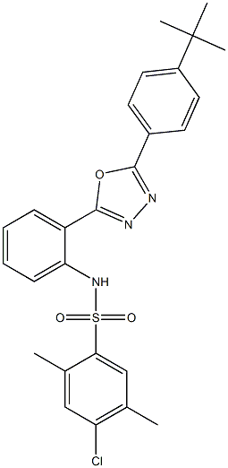 N1-(2-{5-[4-(tert-butyl)phenyl]-1,3,4-oxadiazol-2-yl}phenyl)-4-chloro-2,5-dimethylbenzene-1-sulfonamide Struktur