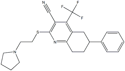 6-phenyl-2-{[2-(1-pyrrolidinyl)ethyl]sulfanyl}-4-(trifluoromethyl)-5,6,7,8-tetrahydro-3-quinolinecarbonitrile Struktur