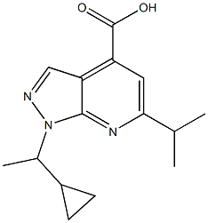 1-(1-cyclopropylethyl)-6-isopropyl-1H-pyrazolo[3,4-b]pyridine-4-carboxylic acid Struktur