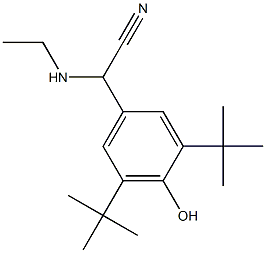 2-(3,5-di-tert-butyl-4-hydroxyphenyl)-2-(ethylamino)acetonitrile Struktur