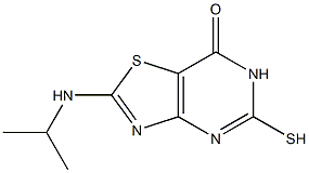 2-(isopropylamino)-5-mercapto[1,3]thiazolo[4,5-d]pyrimidin-7(6H)-one Struktur