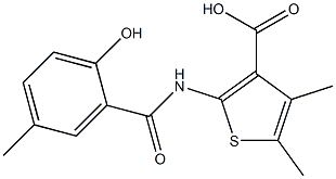 2-[(2-hydroxy-5-methylbenzene)amido]-4,5-dimethylthiophene-3-carboxylic acid Struktur