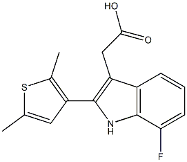 2-[2-(2,5-dimethylthiophen-3-yl)-7-fluoro-1H-indol-3-yl]acetic acid Struktur