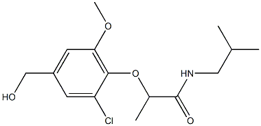 2-[2-chloro-4-(hydroxymethyl)-6-methoxyphenoxy]-N-(2-methylpropyl)propanamide Struktur