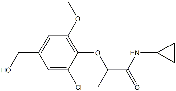 2-[2-chloro-4-(hydroxymethyl)-6-methoxyphenoxy]-N-cyclopropylpropanamide Struktur