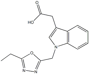 2-{1-[(5-ethyl-1,3,4-oxadiazol-2-yl)methyl]-1H-indol-3-yl}acetic acid Struktur