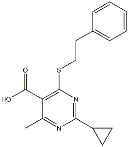 2-cyclopropyl-4-methyl-6-[(2-phenylethyl)thio]pyrimidine-5-carboxylic acid Struktur