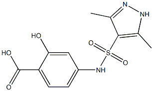 4-[(3,5-dimethyl-1H-pyrazole-4-)sulfonamido]-2-hydroxybenzoic acid Struktur