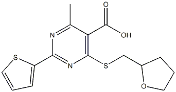 4-methyl-6-[(tetrahydrofuran-2-ylmethyl)thio]-2-thien-2-ylpyrimidine-5-carboxylic acid Struktur