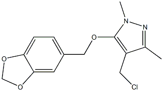 5-(2H-1,3-benzodioxol-5-ylmethoxy)-4-(chloromethyl)-1,3-dimethyl-1H-pyrazole Struktur