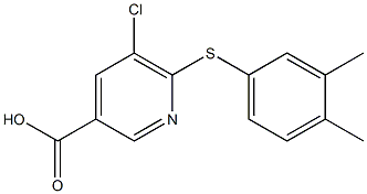 5-chloro-6-[(3,4-dimethylphenyl)sulfanyl]pyridine-3-carboxylic acid Struktur