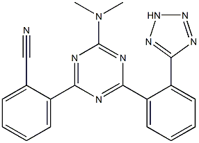 2-[4-dimethylamino-6-[2-(2H-tetrazol-5-yl)phenyl]-1,3,5-triazin-2-yl]benzonitrile Struktur