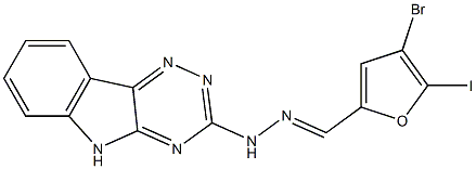 4-bromo-5-iodo-2-furaldehyde 5H-[1,2,4]triazino[5,6-b]indol-3-ylhydrazone Struktur