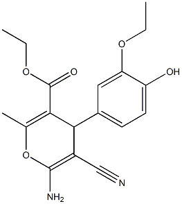 ethyl 6-amino-5-cyano-4-(3-ethoxy-4-hydroxyphenyl)-2-methyl-4H-pyran-3-carboxylate Struktur