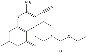 ethyl 2-amino-3-cyano-7-methyl-5-oxo-5,6,7,8-tetrahydro-spiro[4H-chromene-4,4'-piperidine]-1'-carboxylate Struktur