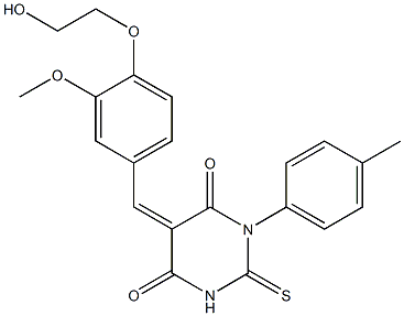 5-[4-(2-hydroxyethoxy)-3-methoxybenzylidene]-1-(4-methylphenyl)-2-thioxodihydro-4,6(1H,5H)-pyrimidinedione Struktur