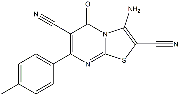 3-amino-7-(4-methylphenyl)-5-oxo-5H-[1,3]thiazolo[3,2-a]pyrimidine-2,6-dicarbonitrile Struktur