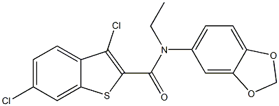 N-(1,3-benzodioxol-5-yl)-3,6-dichloro-N-ethyl-1-benzothiophene-2-carboxamide Struktur